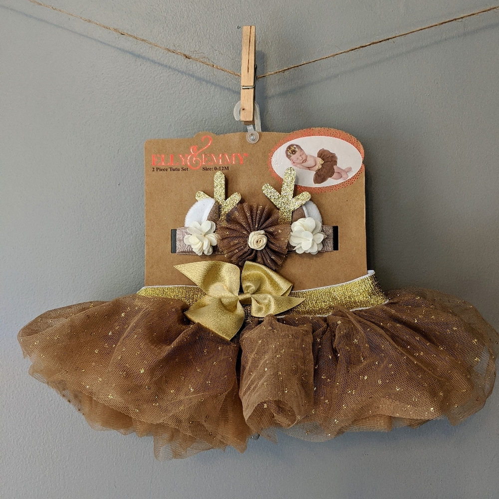 NWT Elly & Emmy 2 Piece Tutu Set Newborn Deer Gold